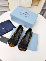 PRADA 26S BALLERINA FLATS IN BROWN LEOPARD PRINT PONY HAIR WITH BOW