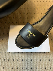CELINE 26S FLAT SLIDES IN BLACK LAMBSKIN
