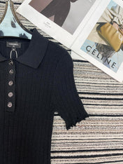 CHANEL 26S SHORT-SLEEVE POLO KNIT TOP 912