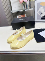 CHANEL 26S MARY JANE FLATS IN LIGHT YELLOW CALFSKIN