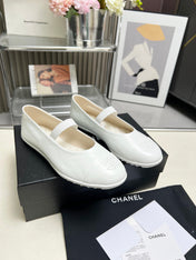CHANEL 26S MARY JANE FLATS IN WHITE CALFSKIN