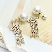 CD 26S STAR CRYSTAL FRINGE PEARL EARRINGS IN GOLD TONE METAL 631052