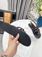 THE ROW 26S MINIMAL STRAPPY FLAT SANDALS IN WINE RED CALFSKIN