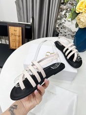 THE ROW 26S MINIMAL STRAPPY FLAT SANDALS IN WHITE CALFSKIN