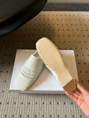 CELINE 26S LOAFERS IN WHITE WOVEN LAMBSKIN