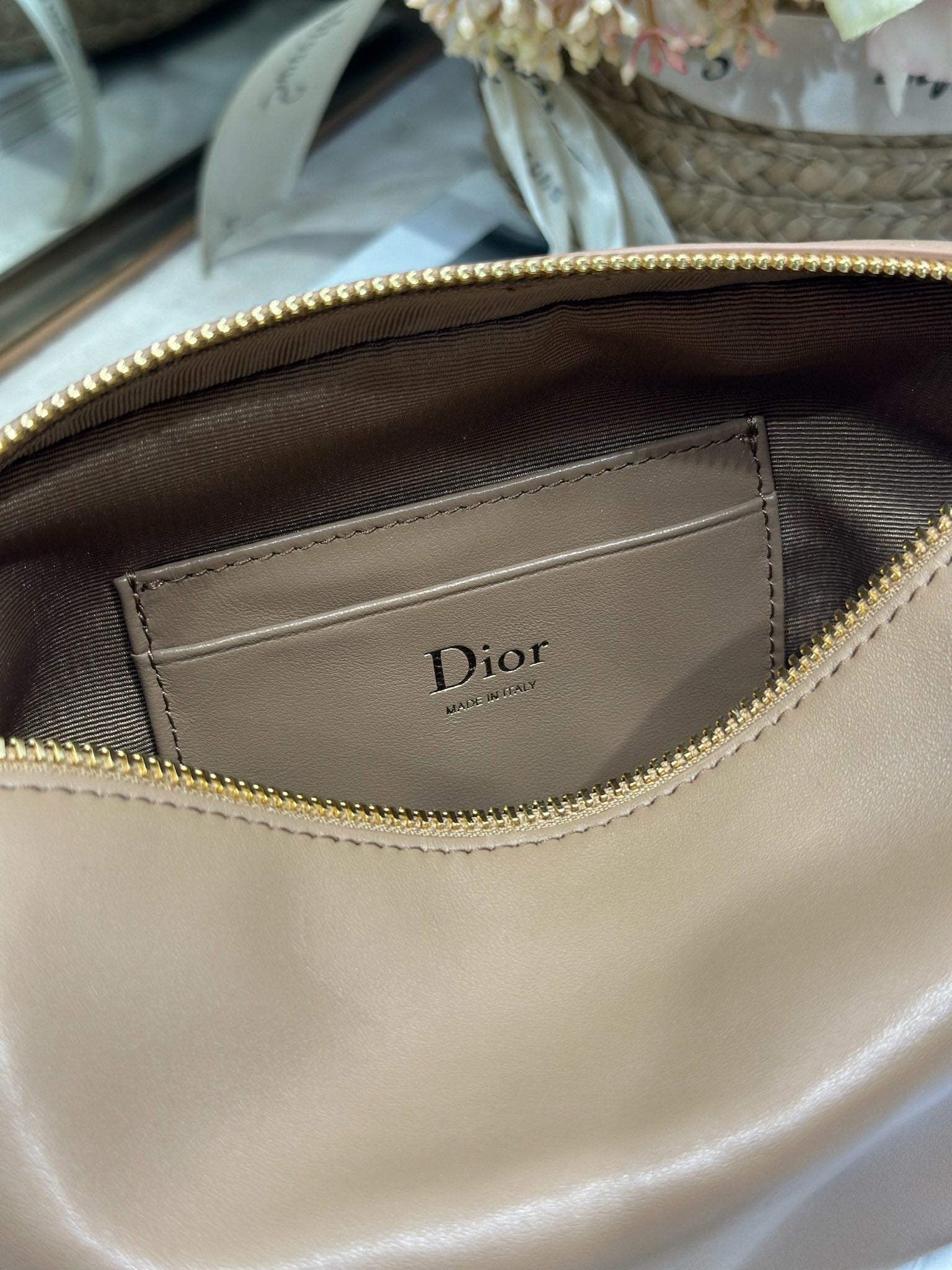 DIOR 26S BOW POUCH BAG 20 IN BROWN LAMBSKIN