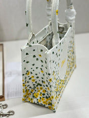 DIOR 26S BOOK TOTE BAG 26 IN WHITE FLORAL EMBROIDERY BAYADERE FABRIC