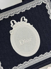 DIOR 26S BOOK TOTE BAG 36 IN BLACK AND WHITE LACE BAYADERE FABRIC