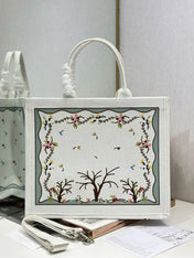 DIOR 26S BOOK TOTE BAG 42 IN WHITE BAYADERE FABRIC D-STRIPES EMBROIDERY