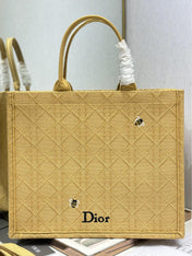 DIOR 26S BOOK TOTE BAG 42 IN BEIGE BAYADERE FABRIC D-STRIPES EMBROIDERY
