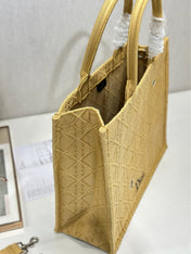 DIOR 26S BOOK TOTE BAG 42 IN BEIGE BAYADERE FABRIC D-STRIPES EMBROIDERY
