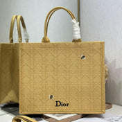 DIOR 26S BOOK TOTE BAG 42 IN BEIGE BAYADERE FABRIC D-STRIPES EMBROIDERY