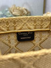 DIOR 26S BOOK TOTE BAG 42 IN BEIGE BAYADERE FABRIC D-STRIPES EMBROIDERY
