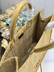 DIOR 26S BOOK TOTE BAG 42 IN BEIGE BAYADERE FABRIC D-STRIPES EMBROIDERY