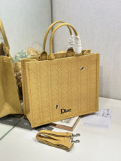 DIOR 26S BOOK TOTE BAG 42 IN BEIGE BAYADERE FABRIC D-STRIPES EMBROIDERY