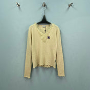 CHANEL 26S LACE TRIM V-NECK KNIT SWEATER 1570