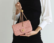 FLAP BAG 20CM BABY PINK LAMBSKIN GOLD HARDWARE