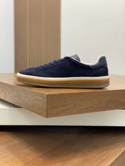 Loro Piana Tennis Walk Sneakers Suede Calf Split Navy Blue