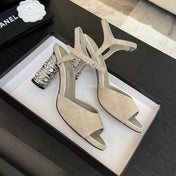 CC SUEDE KIDSKIN SANDAL IMITATION PEARLS GREY