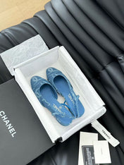 CC FLAT SLINGBACK IN LIGHT BLUE DENIM