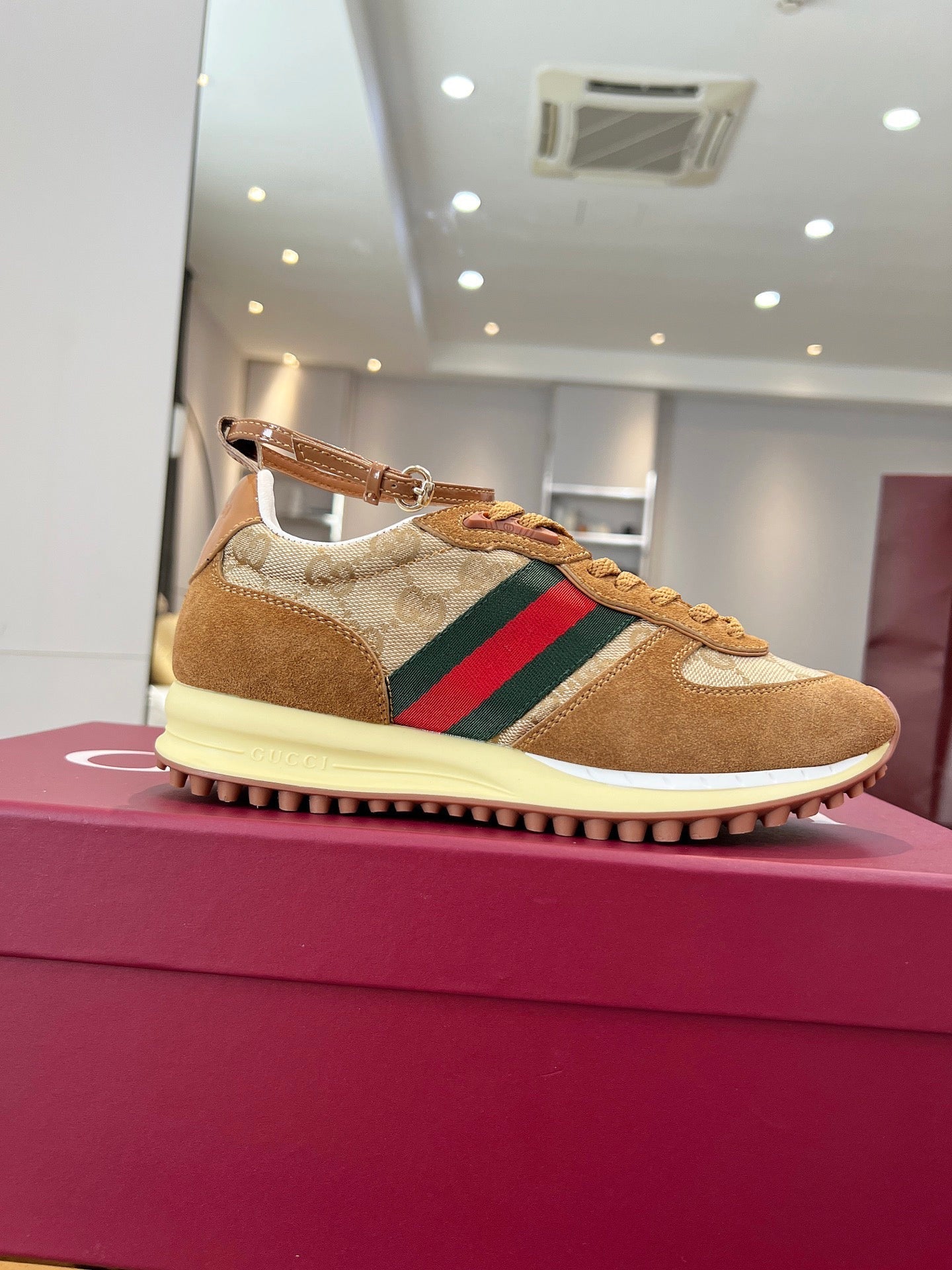 GG SNEAKERS IN BROWN AND BEIGE CANVAS MIX SUEDE