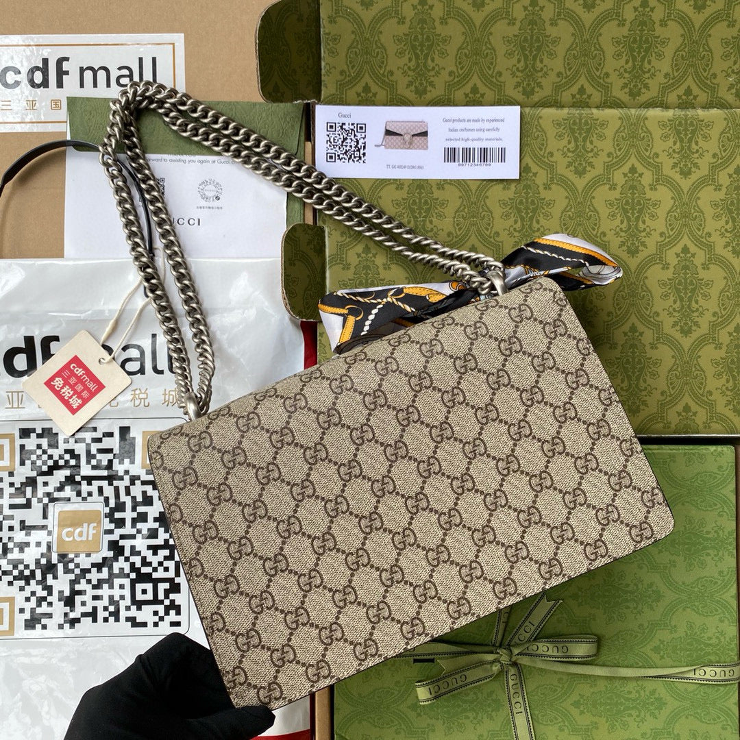 GG DIONYSUS SHOULDER BAG IN BEIGE CANVAS SILVER HARDWARE
