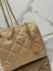 PRADA QUILTED SHOULDER BAG 25 IN LIGHT BROWN CALFSKIN