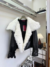 GUCCI LEATHER JACKET WITH WHITE SHEARLING