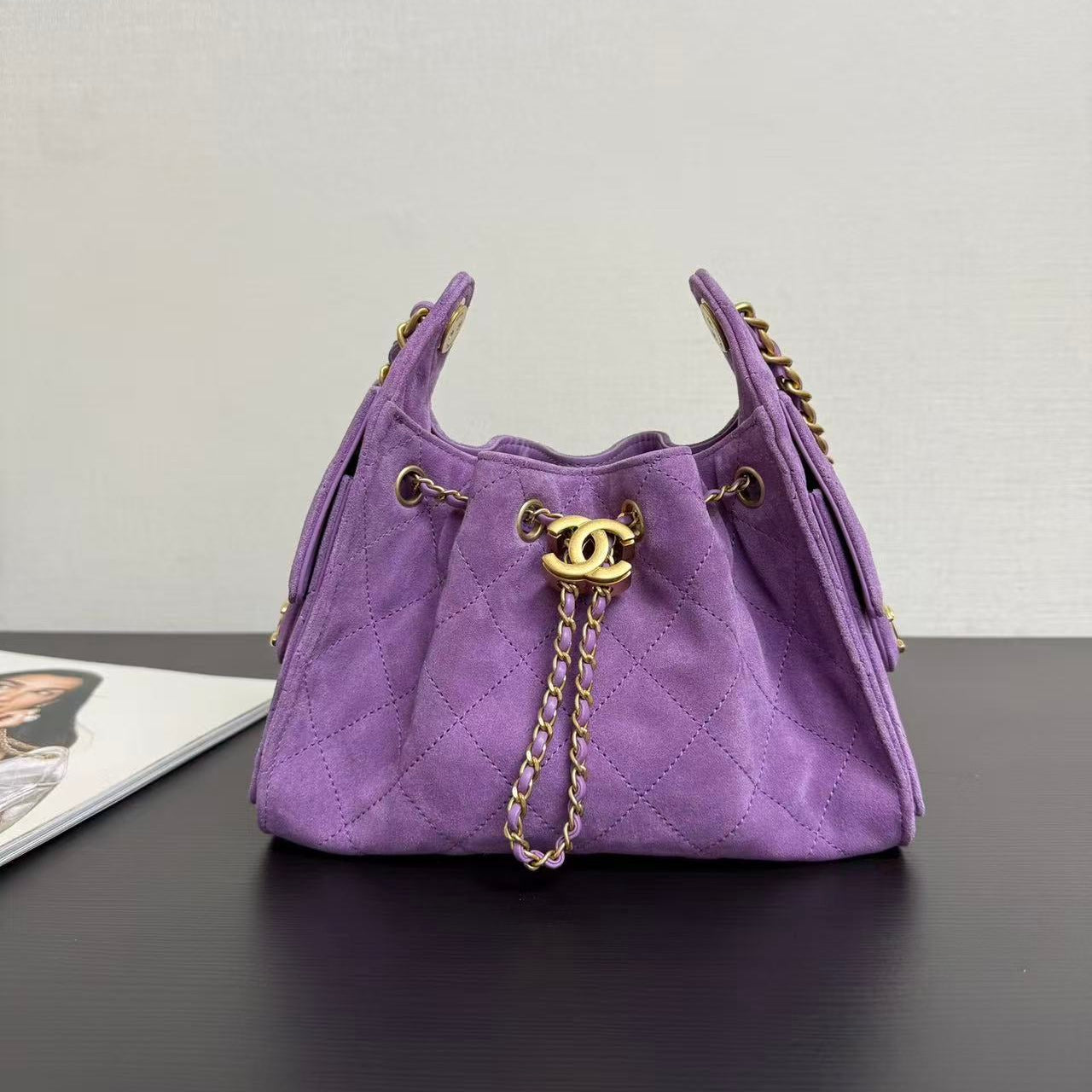 CHANEL 26S HOBO BAG 22 IN PURPLE CALFSKIN