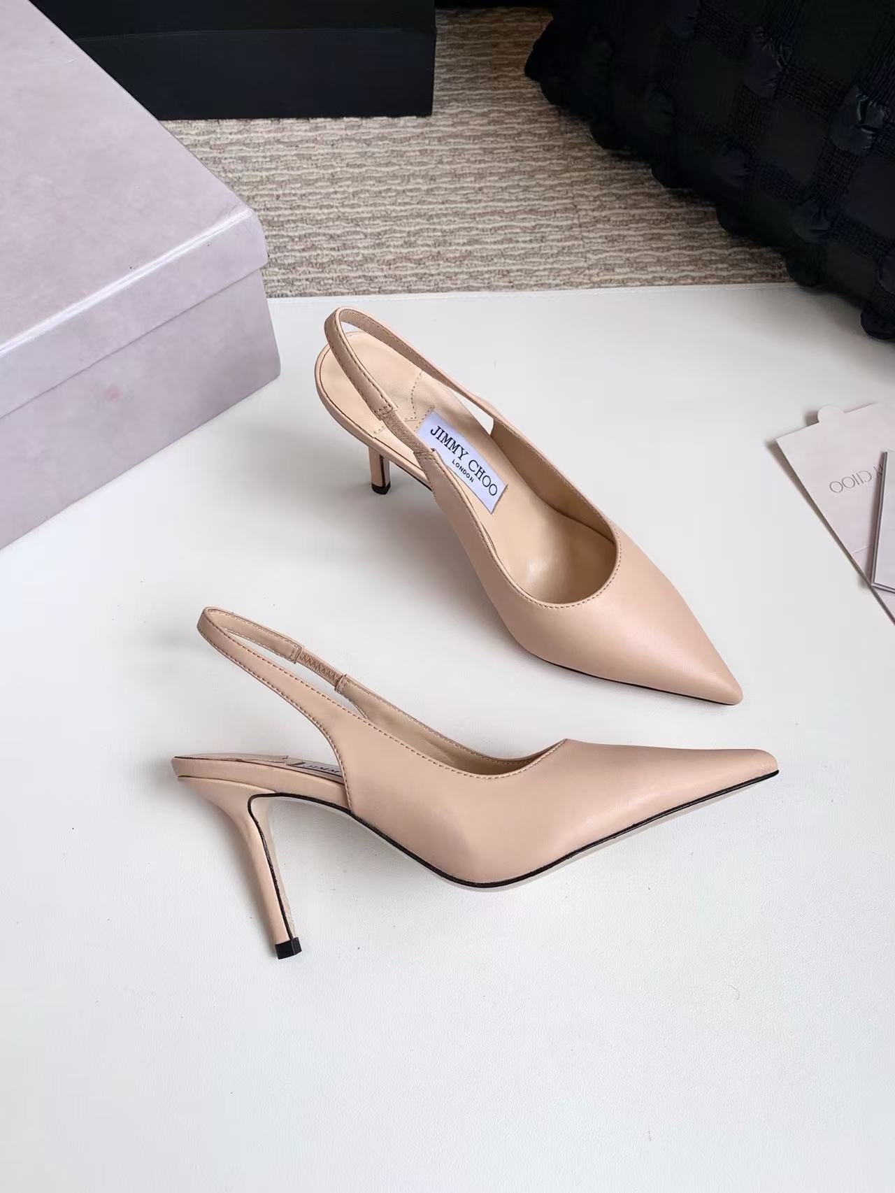 JIMMY CHOO 26S SLINGBACK HIGH HEELS 90 MM IN NUDE CALFSKIN