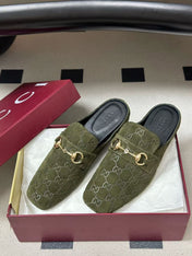 GUCCI 26S HORSEBIT MULE IN OLIVE GREEN SUEDE
