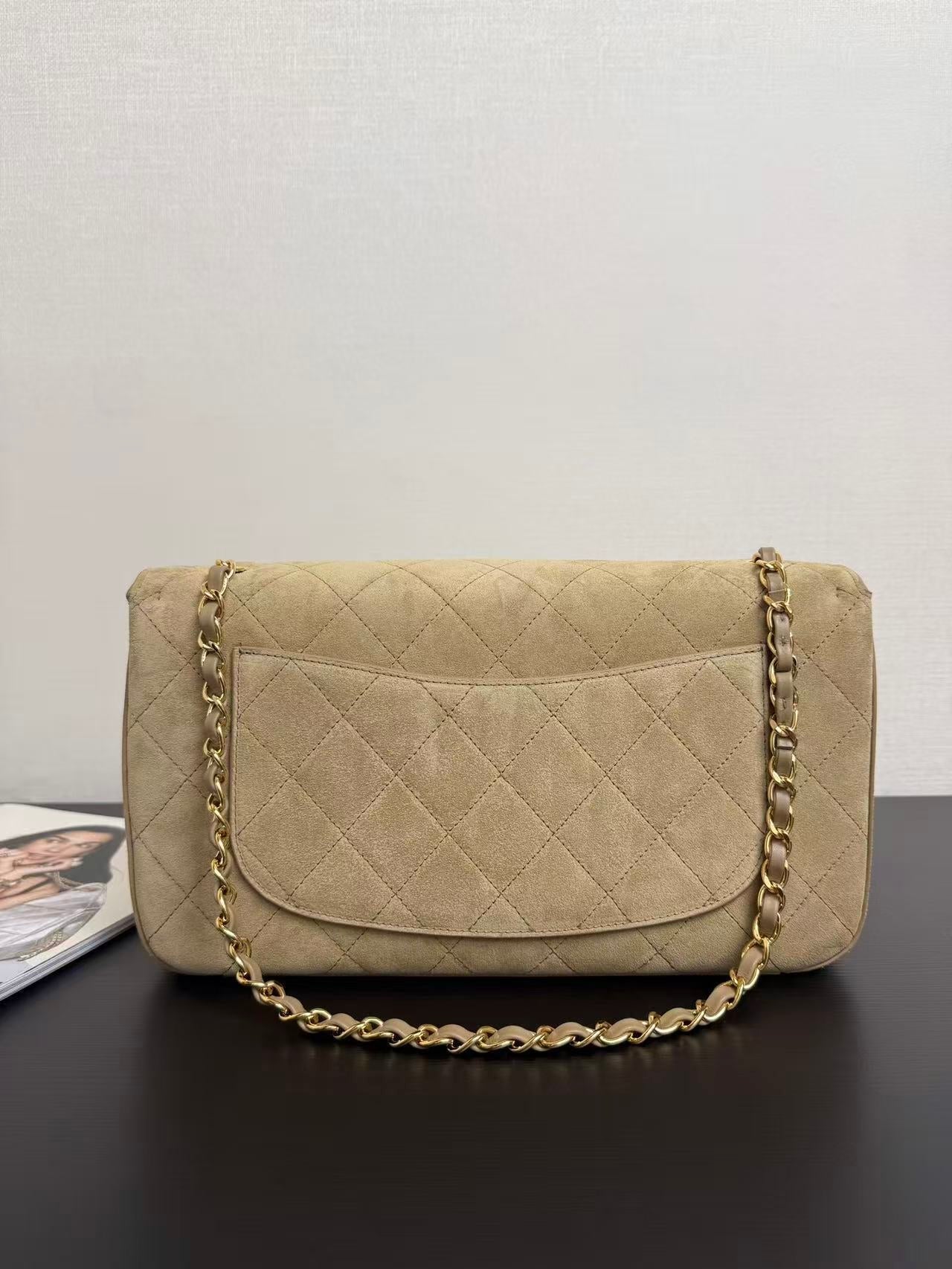 CHANEL 26 CLASSIC FLAP IN BEIGE SUEDE 30726