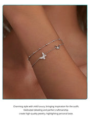 Double-Layer Butterfly Bracelet 925 Sterling Silver CZ Layered Bracelet