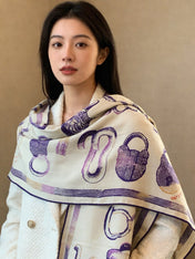HERMES 26S PRINTED SQUARE SCARF 135 IN CASHMERE AND SILK 307238