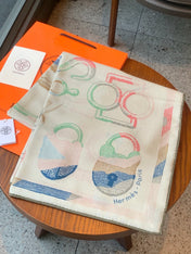 HERMES 26S PRINTED SQUARE SCARF 135 IN CASHMERE AND SILK 307240