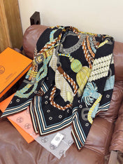 HERMES 26S PRINTED SQUARE SCARF 135 IN CASHMERE AND SILK 307244
