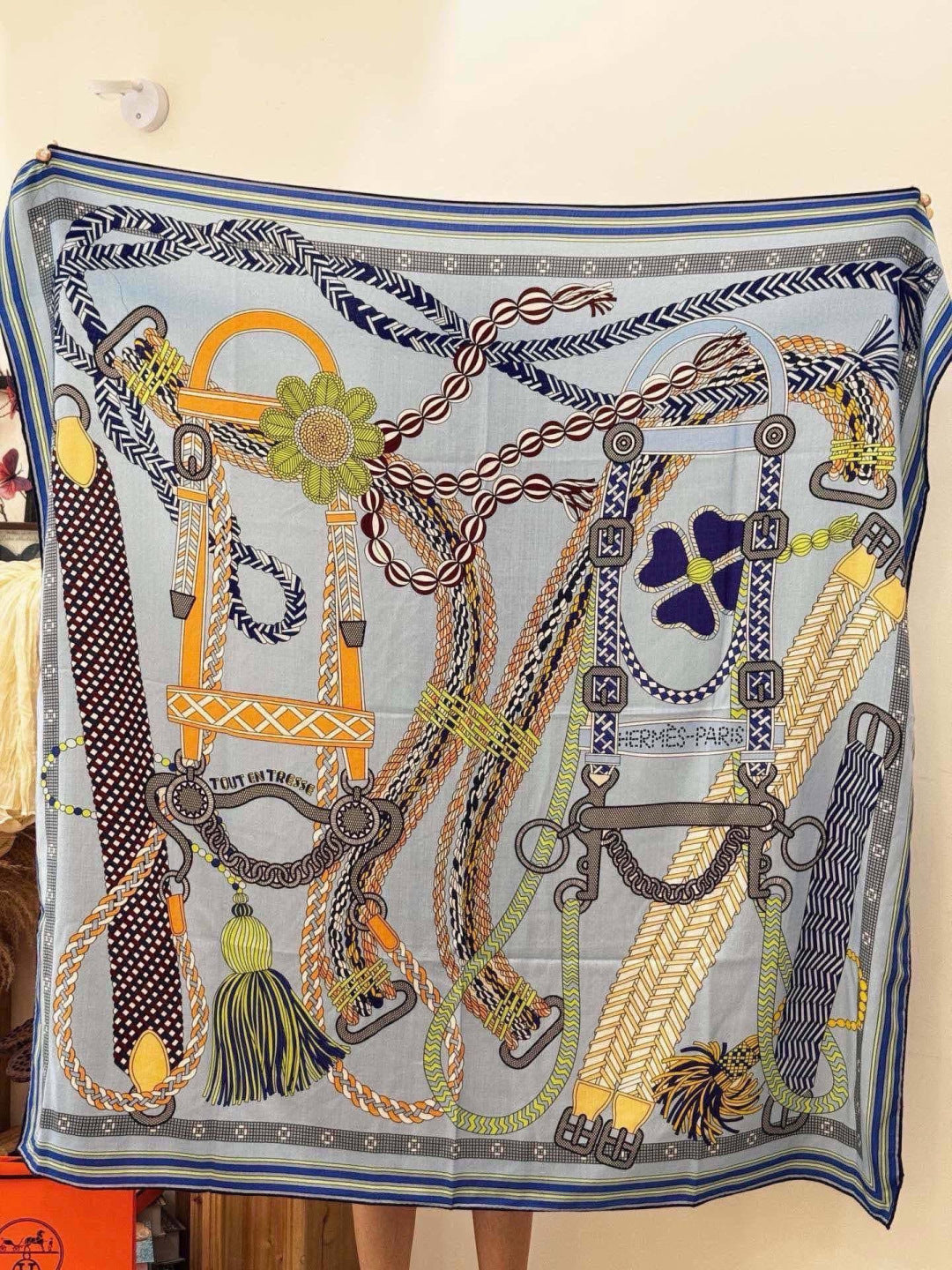 HERMES 26S PRINTED SQUARE SCARF 135 IN CASHMERE AND SILK 307245