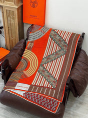 HERMES 26S PRINTED SQUARE SCARF 140 IN CASHMERE AND SILK 309321