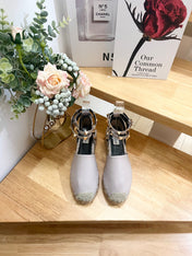 LIGHT PURPLE LEATHER ROCKSTUD ESPADRILLES ANKLE STRAP FLATS