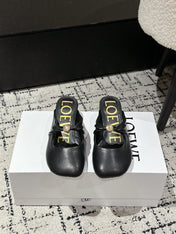 LOEWE 26S HIGH-HEELED MULES IN BLACK CALFSKIN