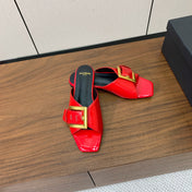 BALMAIN 26S B-BELT FLAT SANDALS IN RED CALFSKIN