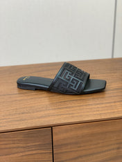 BALMAIN 26S FLAT SANDALS IN BLACK CALFSKIN AND MESH