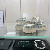 DAD SANDAL IN WHITE MIX LIGHT BLUE TWEED FABRIC