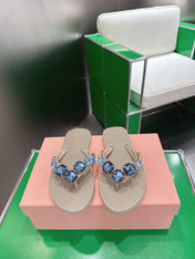 MIUMIU 26S THONG SANDALS IN BEIGE EVA CRYSTAL-EMBELLISHED