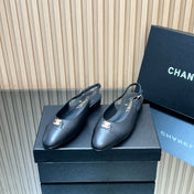 CHANEL 25S SLINGBACK FLATS IN BLACK CALFSKIN GOLD HARDWARE
