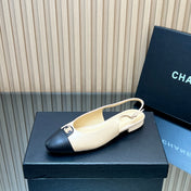 CHANEL 25S SLINGBACK FLATS IN BEIGE CALFSKIN GOLD HARDWARE