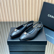 CHANEL 25S SLINGBACK SHOE 45MM IN BLACK CALFSKIN GOLD HARDWRE