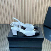 CHANEL 25S SLINGBACK SHOE LOGO 65MM IN WHITE CALFSKIN GOLD HARDWRE