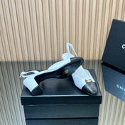CHANEL 25S SLINGBACK SHOE LOGO 65MM IN WHITE CALFSKIN GOLD HARDWRE