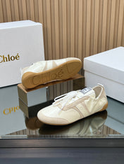 CHLOÉ 26S SNEAKERS IN CREAM WHITE CALFSKIN AND LIGHT PINK SUEDE